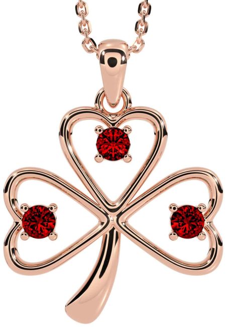 Garnet Rose Gold Shamrock Necklace