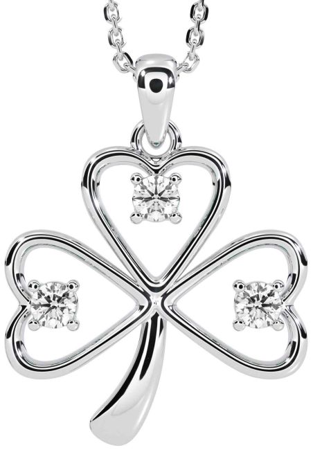 Diamond Silver Shamrock Necklace