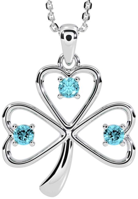 Aquamarine White Gold Shamrock Necklace