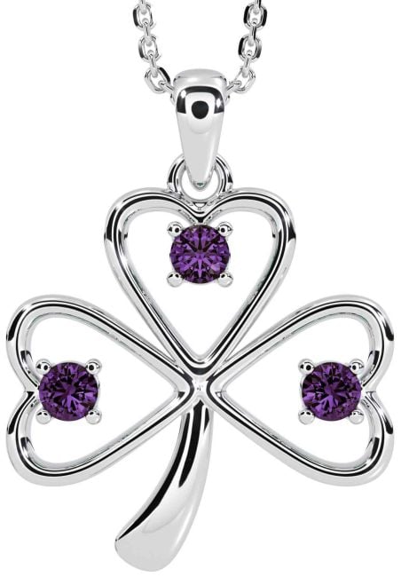 Alexandrite White Gold Shamrock Necklace