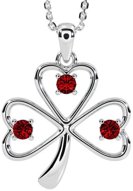 Garnet White Gold Shamrock Necklace