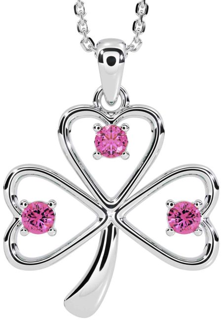 Pink Tourmaline White Gold Shamrock Necklace