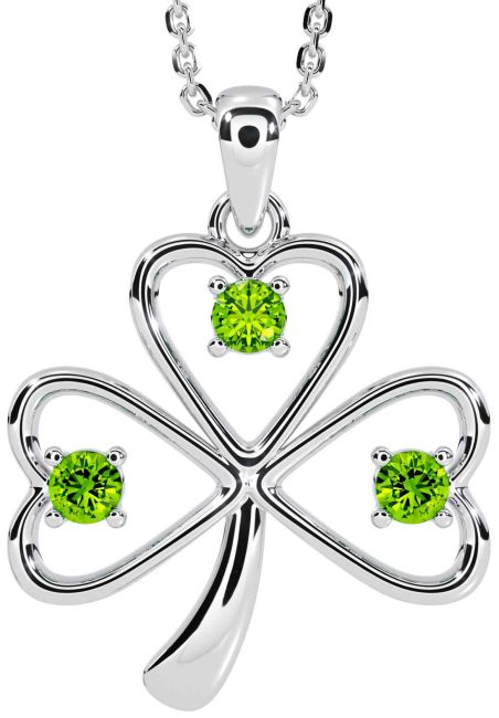 Peridot White Gold Shamrock Necklace