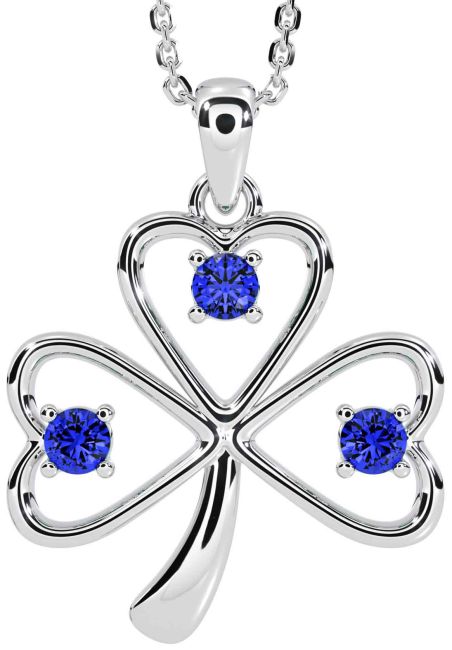 Sapphire White Gold Shamrock Necklace