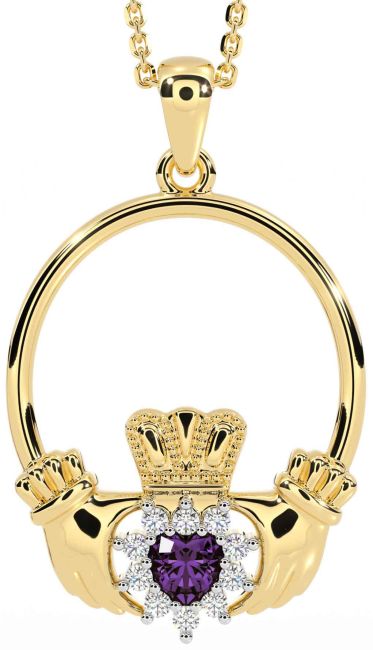 Diamond Alexandrite Gold Silver Claddagh Necklace