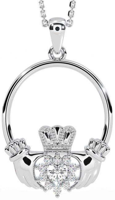 Diamond Silver Claddagh Necklace