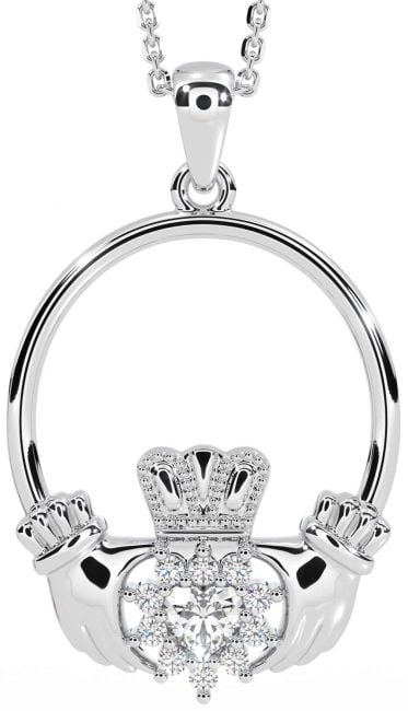 Diamond White Gold Claddagh Necklace