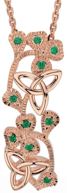 Emerald Rose Gold Shamrock Trinity knot Necklace