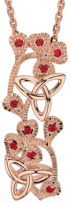 Ruby Rose Gold Shamrock Trinity knot Necklace