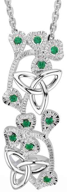 Emerald Silver Shamrock Trinity knot Necklace