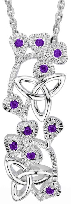 Amethyst White Gold Shamrock Trinity knot Necklace