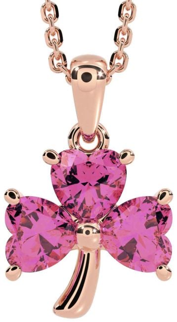 Pink Tourmaline Rose Gold Silver Shamrock Necklace