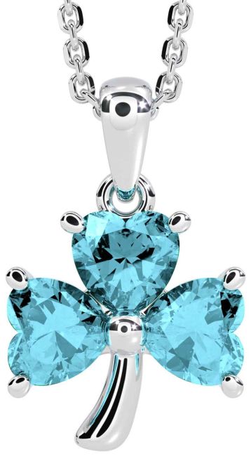 Aquamarine White Gold Shamrock Necklace