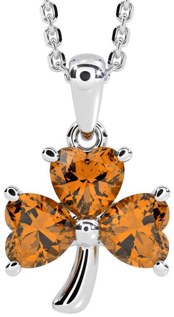 Citrine White Gold Shamrock Necklace