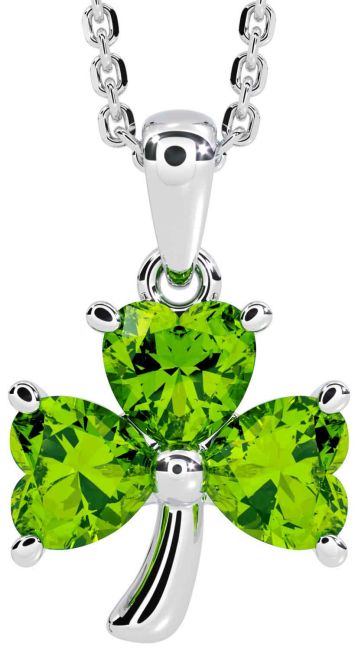 Peridot White Gold Shamrock Necklace