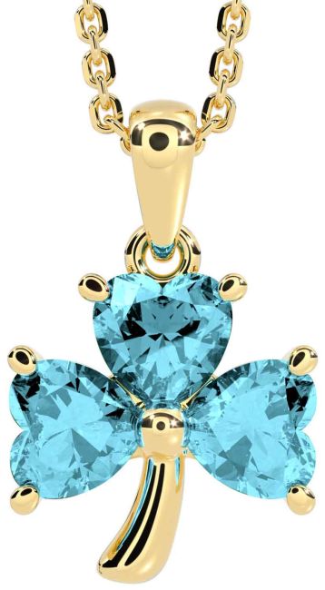 Aquamarine Gold Shamrock Necklace