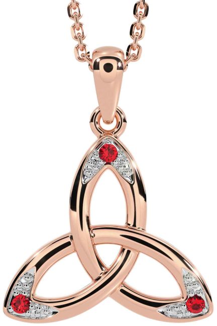 Ruby Rose Gold Silver Celtic Trinity Knot Necklace