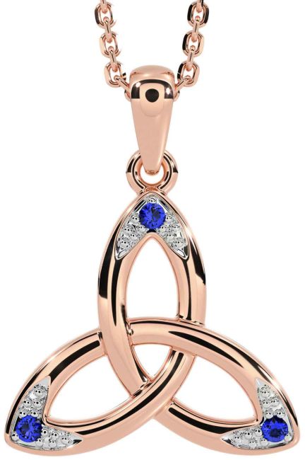 Sapphire Rose Gold Celtic Trinity Knot Necklace