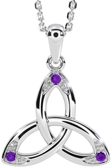 Amethyst Silver Celtic Trinity Knot Necklace