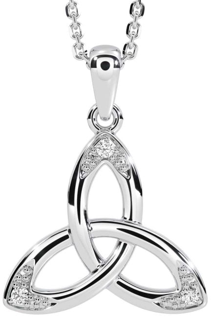 Diamond Silver Celtic Trinity Knot Necklace