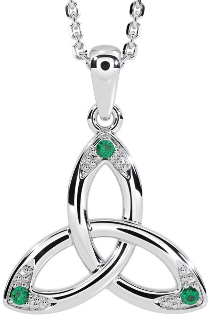 Emerald Silver Celtic Trinity Knot Necklace