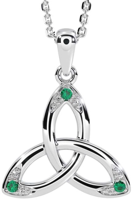 Emerald White Gold Celtic Trinity Knot Necklace