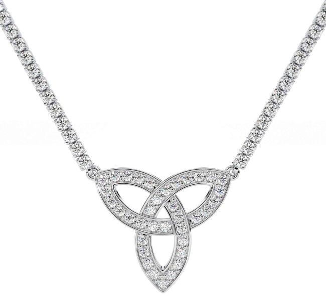 Diamond Silver Celtic Trinity Knot Necklace
