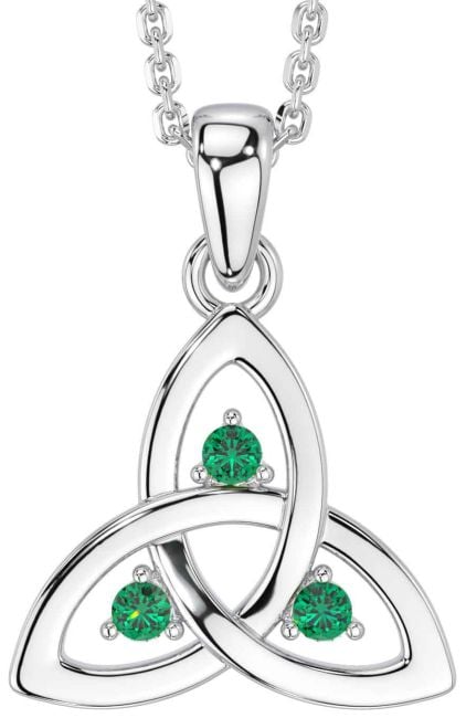 Emerald Silver Celtic Trinity Knot Necklace