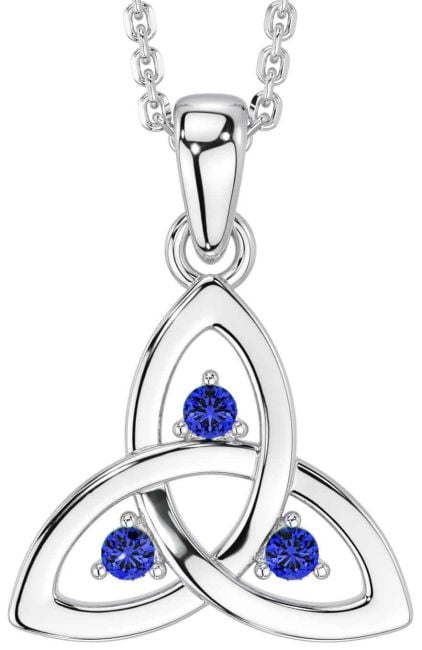 Sapphire Silver Celtic Trinity Knot Necklace