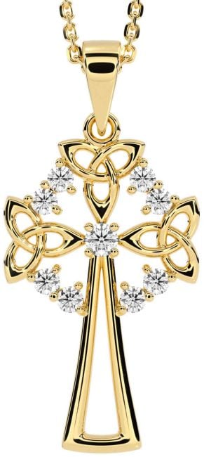 Diamond Gold Silver Celtic Cross Trinity Knot Necklace