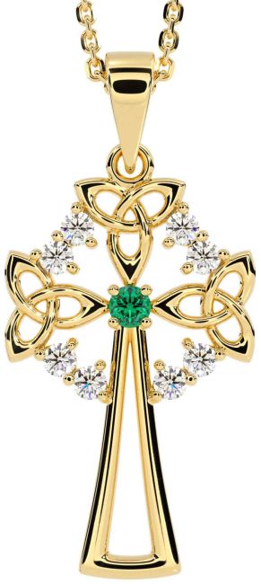 Diamond Emerald Gold Silver Celtic Cross Trinity Knot Necklace