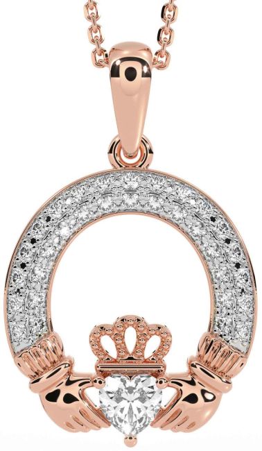 Diamond Rose Gold Silver Claddagh Necklace