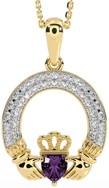 Diamond Alexandrite Gold Silver Claddagh Necklace