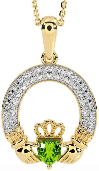 Diamond Peridot Gold Silver Claddagh Necklace