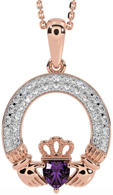 Diamond Alexandrite Rose Gold Claddagh Necklace