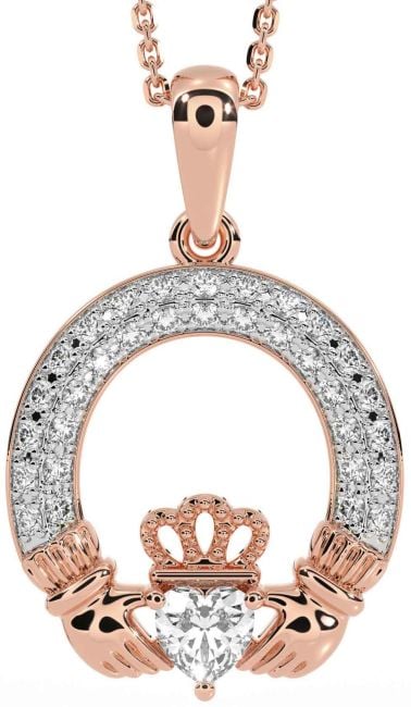 Diamond Rose Gold Claddagh Necklace