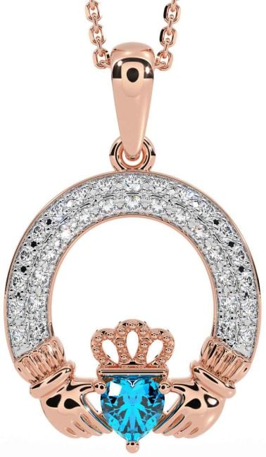 Diamond Topaz Rose Gold Claddagh Necklace