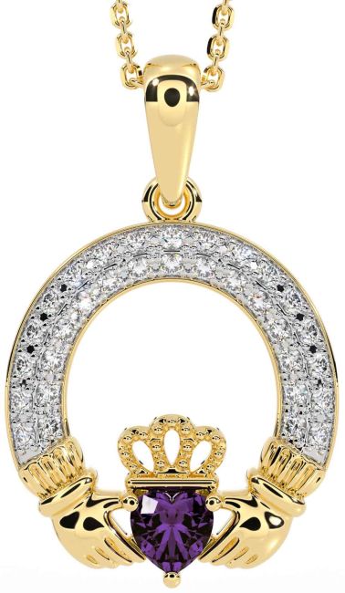 Diamond Alexandrite Gold Claddagh Necklace