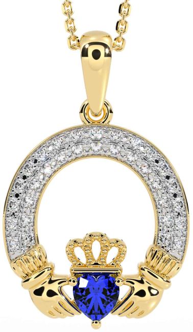 Diamond Sapphire Gold Claddagh Necklace