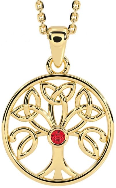 Ruby Gold Silver Celtic Tree of Life Trinity Knot Necklace