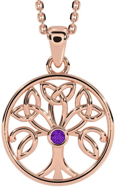Amethyst Rose Gold Celtic Tree of Life Trinity Knot Necklace