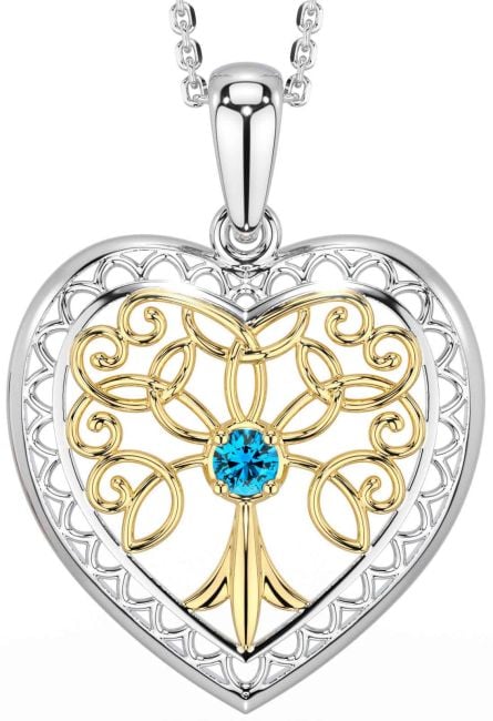 Topaz Gold Silver Celtic Tree of Life Heart Necklace