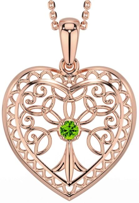 Peridot Rose Gold Celtic Tree of Life Heart Necklace