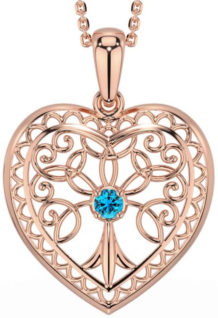Topaz Rose Gold Celtic Tree of Life Heart Necklace