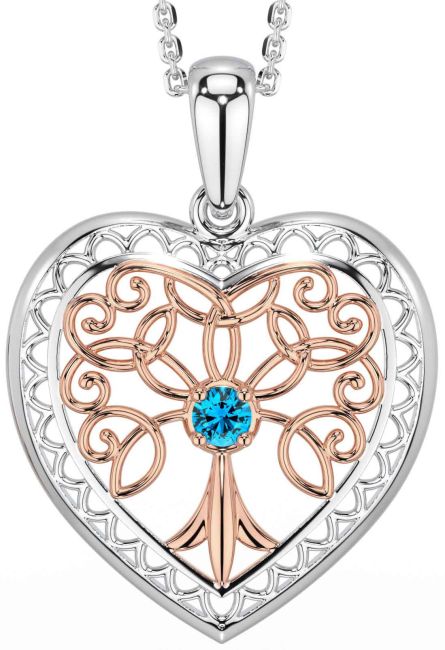 Topaz Rose Gold Silver Celtic Tree of Life Heart Necklace