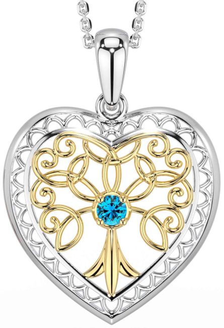 Topaz Gold Silver Celtic Tree of Life Heart Necklace