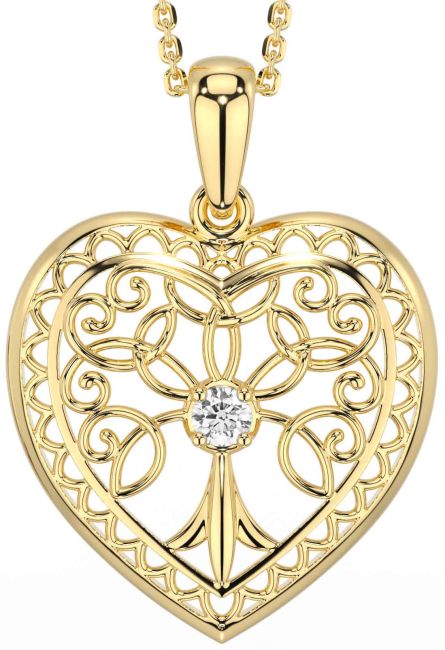 Diamond Gold Celtic Tree of Life Heart Necklace