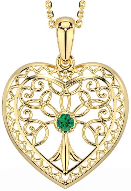 Emerald Gold Celtic Tree of Life Heart Necklace