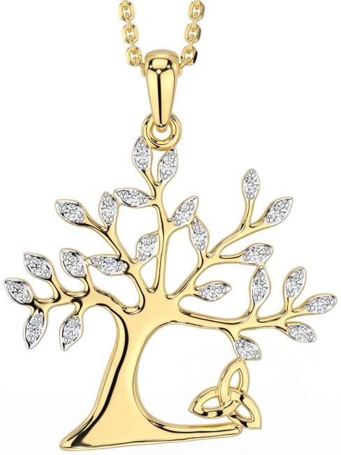 Diamond Gold Silver Celtic Tree of Life Trinity Knot Necklace