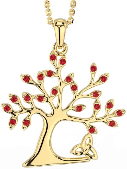 Ruby Gold Silver Celtic Tree of Life Trinity Knot Necklace